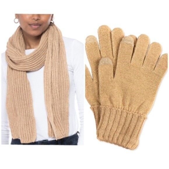 STYLE & CO 
Solid Ribbed Muffler Scarf, 2pcs  Scarf and Gloves Set camel - Picture 1 of 5